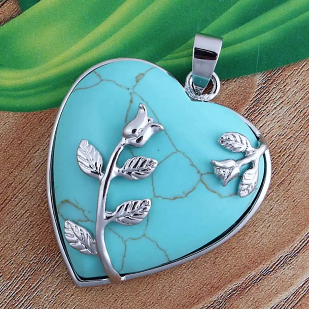 
JOYA GIFT Jewelry Silver Wrapped Leaf Heart Healing Stone Pendant Amethyst Crystal Heart Pendant Necklace for Charm Jewelry 
