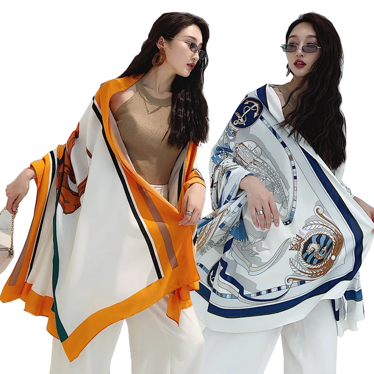 
Sunscreen Chiffon Scarf Printing Wild Summer Thin Oversized Shawl Dual-use Scarf Women Summer Light Scarf 