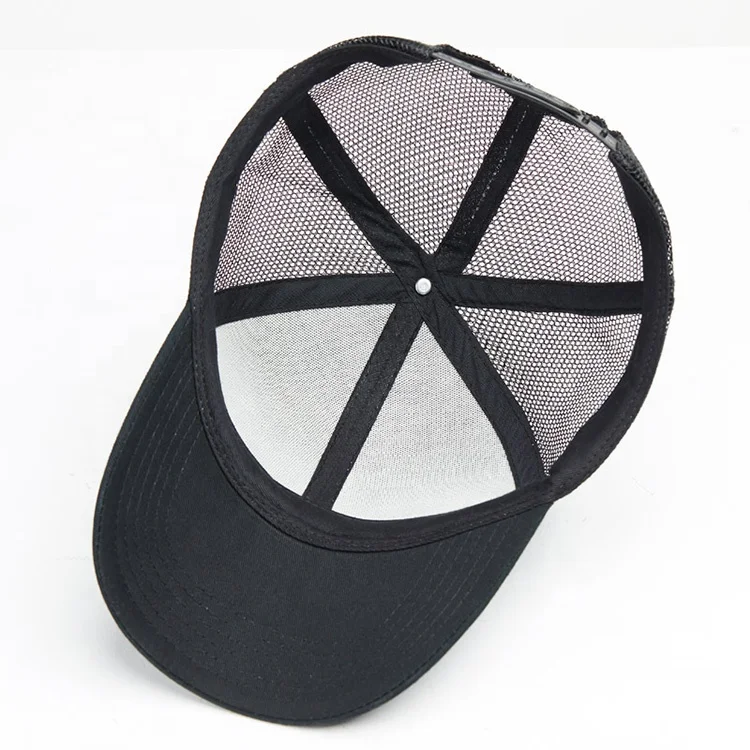 Оптовая продажа черная структурированная 6-панельная хлопковая простая сетчатая Кепка для дальнобойщика с логотипом на заказ