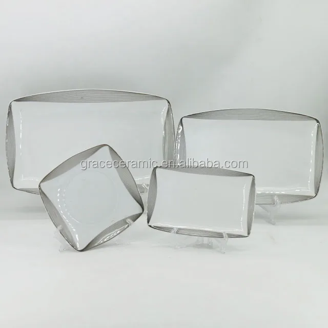 66 PCS Royal Western Fine Porcelain Bone china Modern Restaurants Dinnerware With Silver Rim