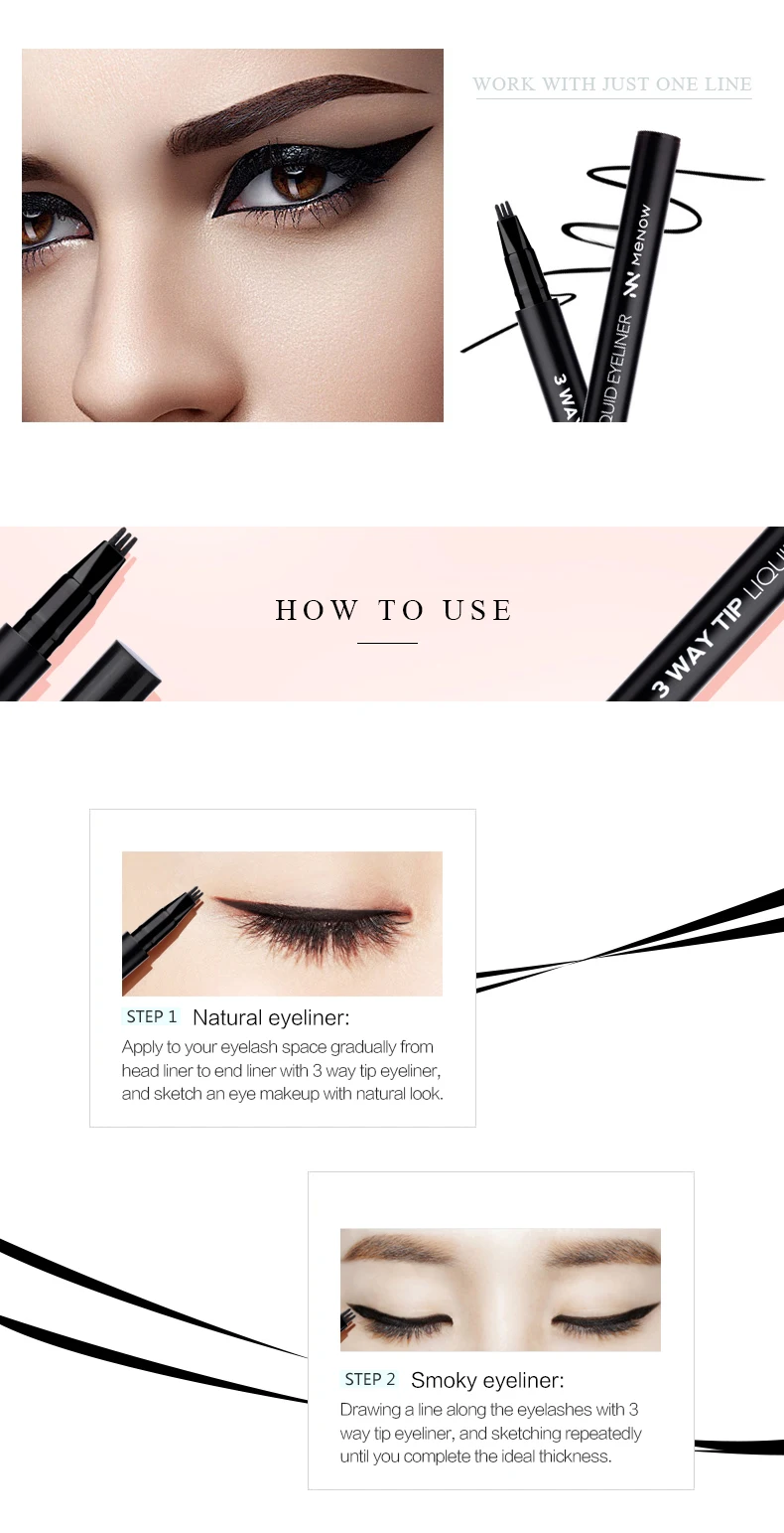 Menow EL02 Cosmetics 3 Head Makeup Liquid Eyeliner