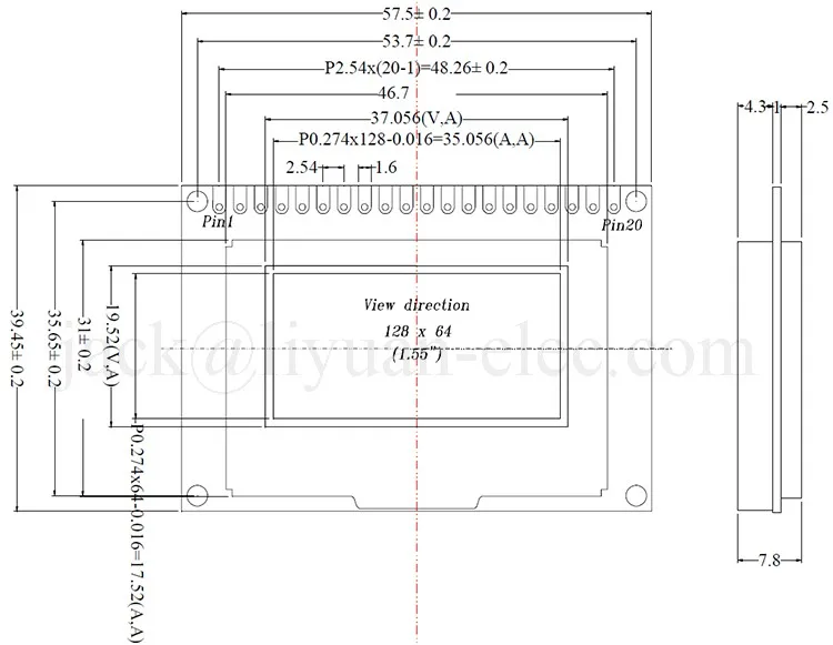 1.5 1.54 inch 128x64 PCBA LM155W led oled display module
