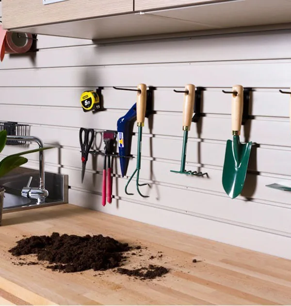 Hot sale display tool organizerwall mounted pvc slatwall panel  for garage storage