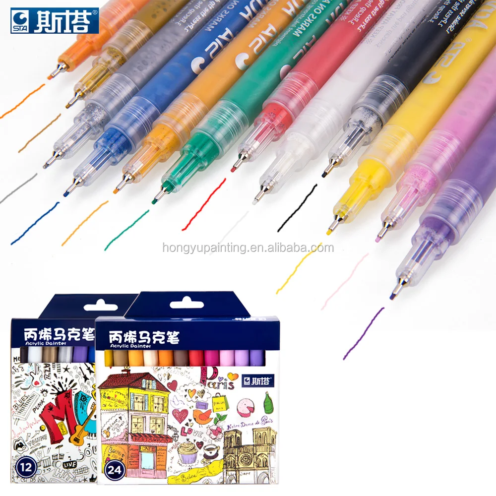 0.5mm fine tip STA acrylic paint marker pen 12color standard acrylic painter set for DIY arts drawing