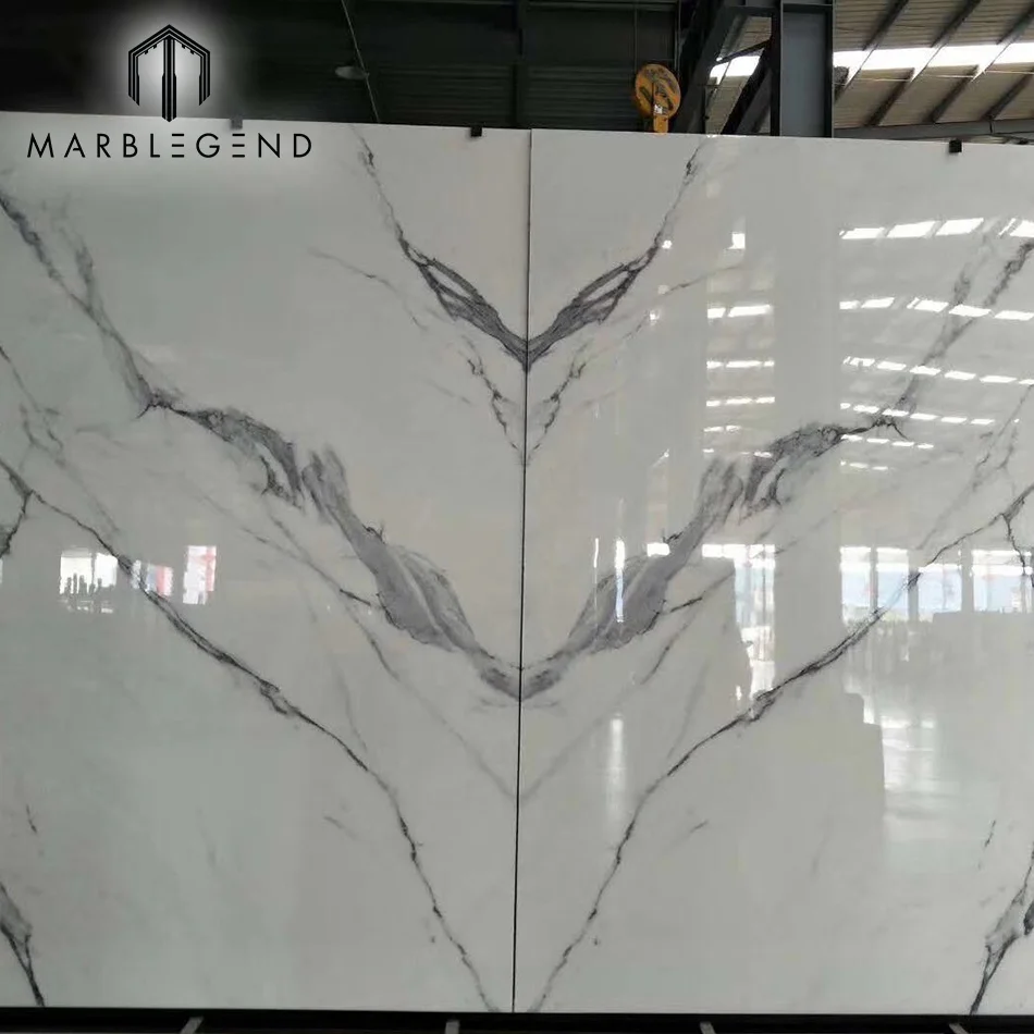 Artificial nano stone book match Italian Statuario marble slab