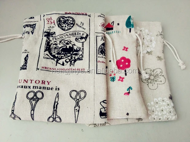 High quality cheap mini linen drawstring bag fabric pouch for jewelry gift phone dry goods