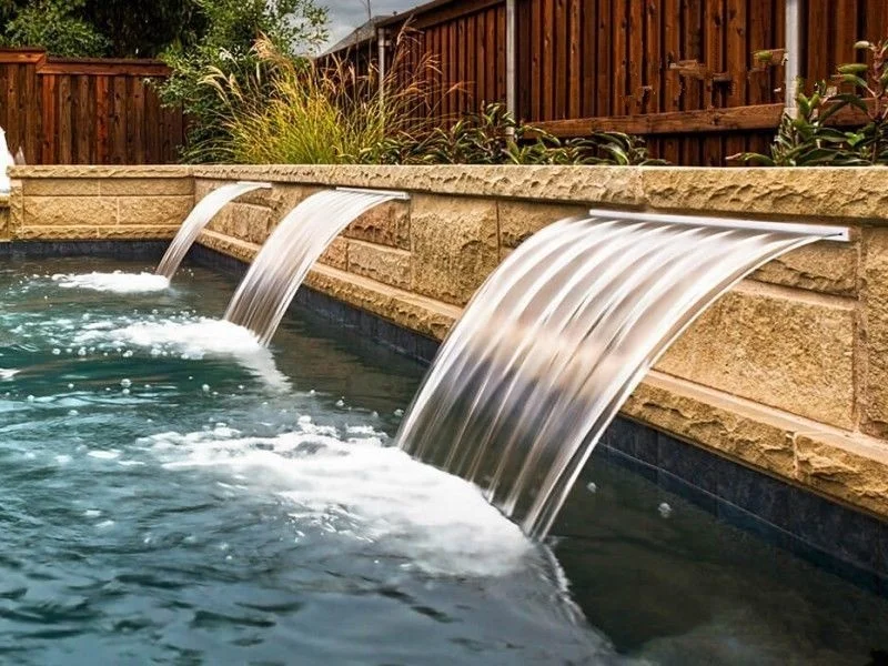 stainless steel water spillway pool wall waterfall fountain with led light