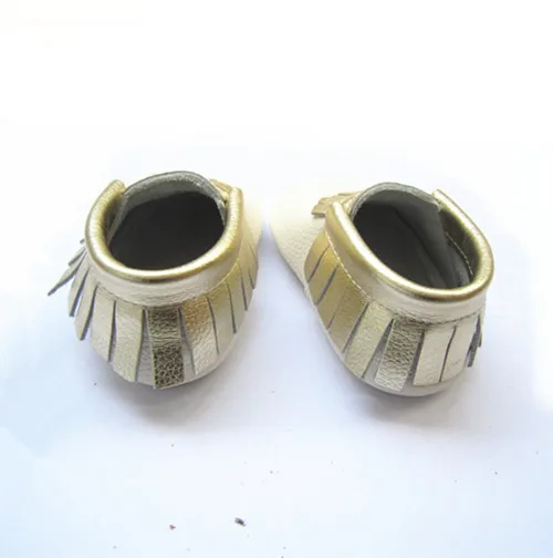 
Kinghoo white and gold bow moccasins baby fringed moccasins infant toddler kids leather moccasins 