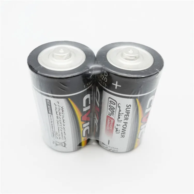 Hot Sale Civic Zinc Carbon R20 D Battery 1.5V for Flashlight Shrink Pack 380Mins
