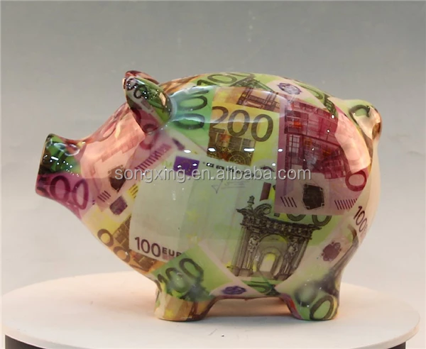 Wholesale ceramic pink pig piggy bank with thermo printing Size and shape can be customized