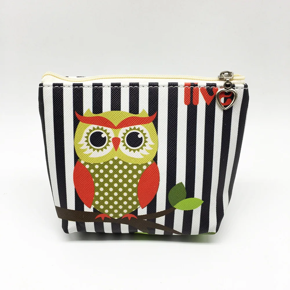 custom hot selling handmade stripe coin bag lovely animal design coin purse  cute owl design zipper wallet