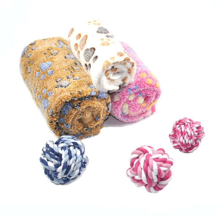 
New Pack Pet Dog Fleece Blanket Cotton Rope Ball Toy Set Medium Size 