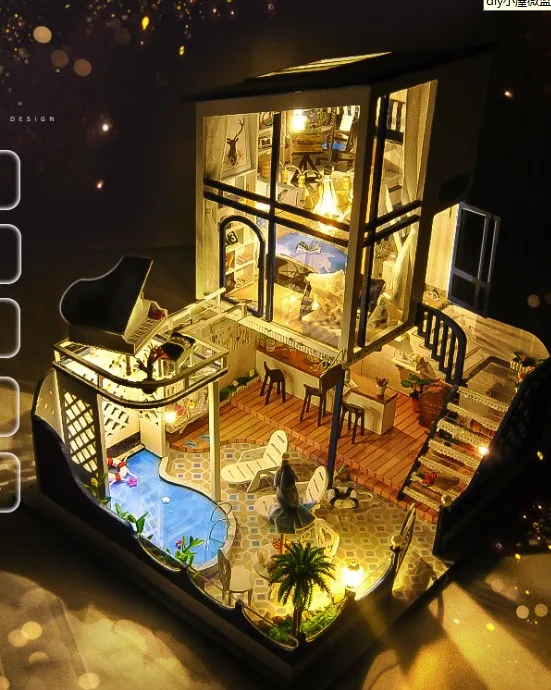 Кукольный дом для детей, деревянные Роскошные Игрушки для малышей с подсветкой и музыкой, детские игрушки «сделай сам» TB11