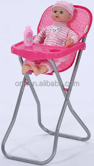 Hot Sales Lovely Doll High Chair Toy Doll Accessories Nursery Dinner Dollhouse Pink High Stool Chair Assemble Furniture