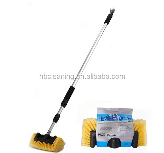 Water flow through vehicle wash brush with aluminum extension handle