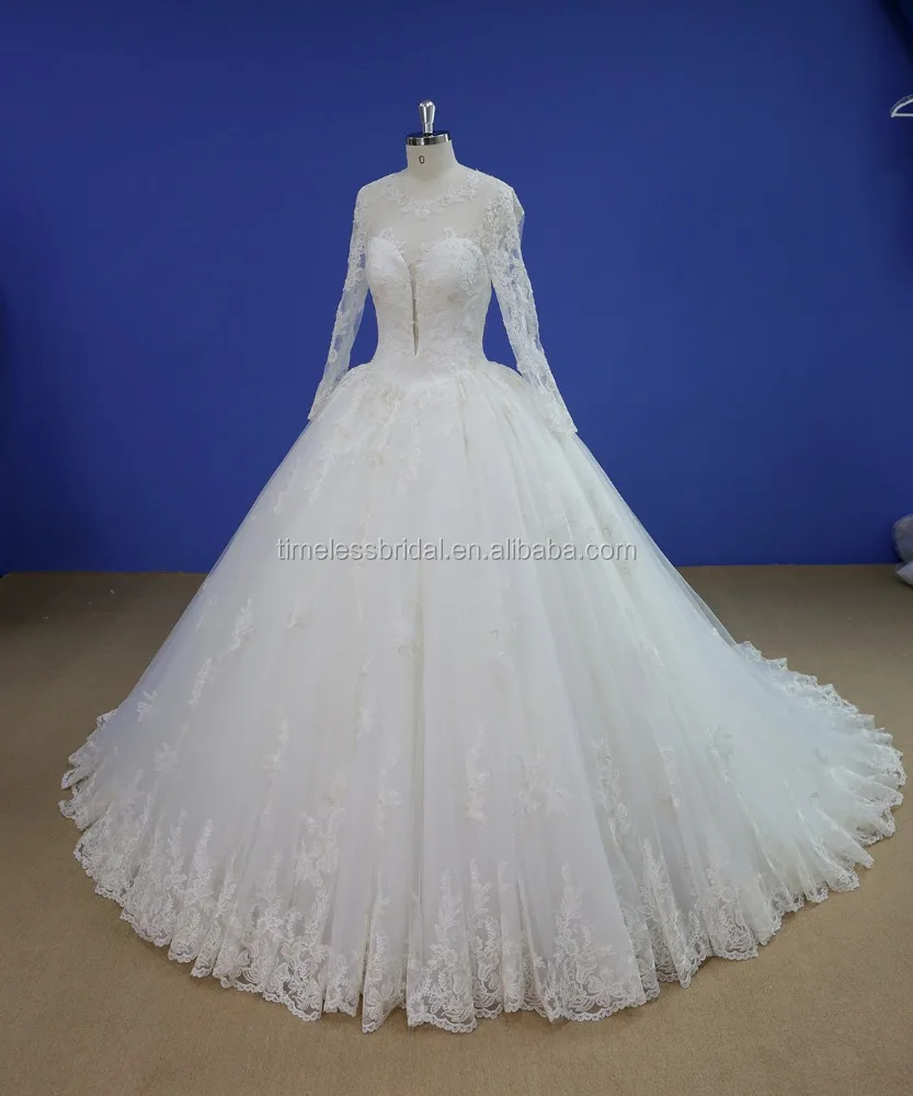Sweetheart split neckline long sleeves lace ball gown wedding dresses