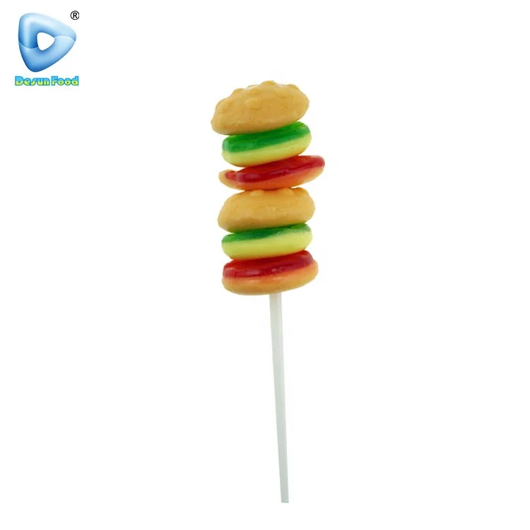 Halal double hamburger soft gummy lollipop supplier