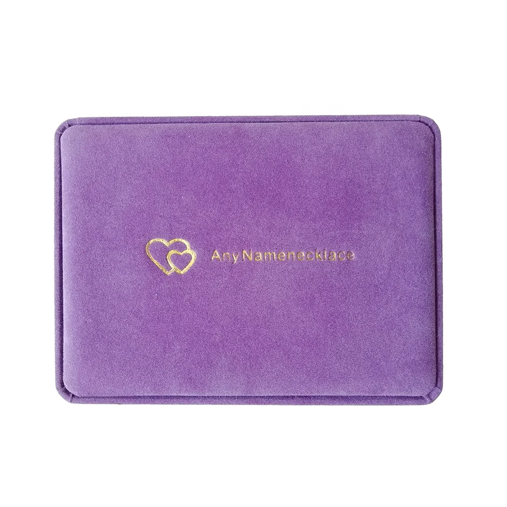 Purple velvet necklace handmade box with hot foil gold logo