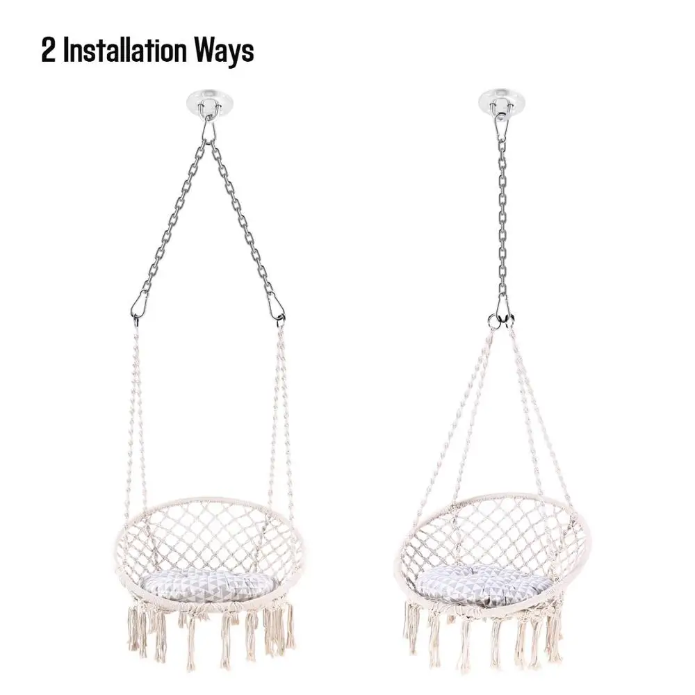 HR Swing hammock chair ,Macrame indoor swing hammock  chair for room ,white garden outdoor rope swing chair