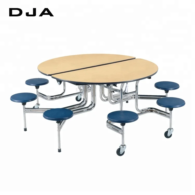 10 year warranty waterproof moveable 8 seater college worker school canteen folding lunch dining table and chair with wheel