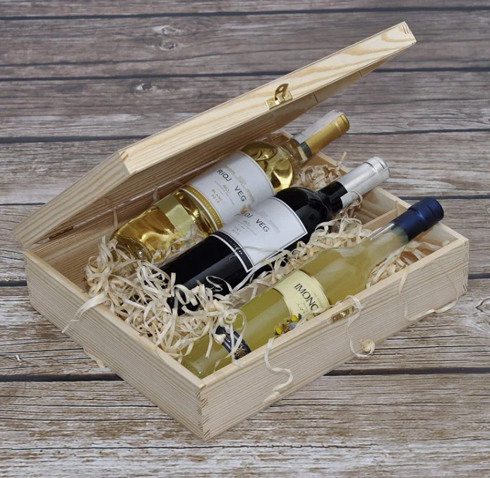 
Hot sale hinge 3 bottles wooden wine gift box 