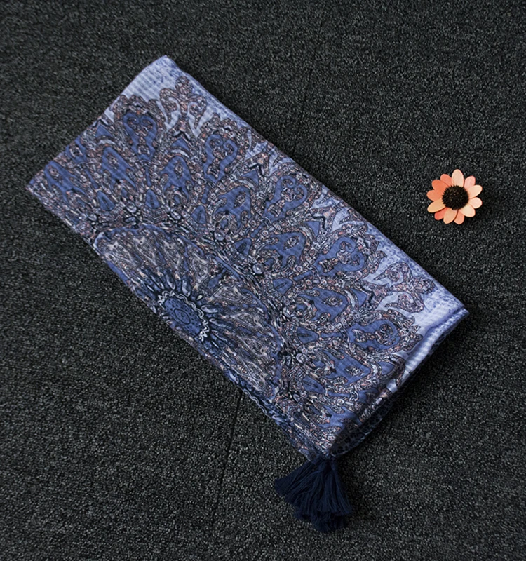 
Casual style print voile fabric tassel designer twill scarf 