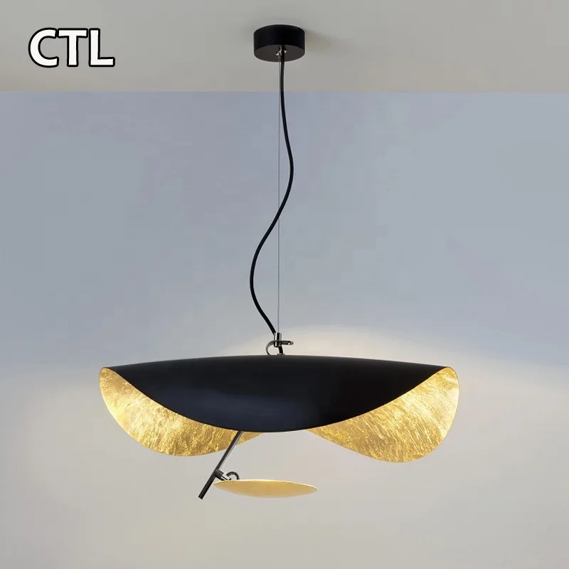 
Italy design nordic creative black gold foil art chandelier bedroom ceiling lamp modern elegant metal hat pendant light 