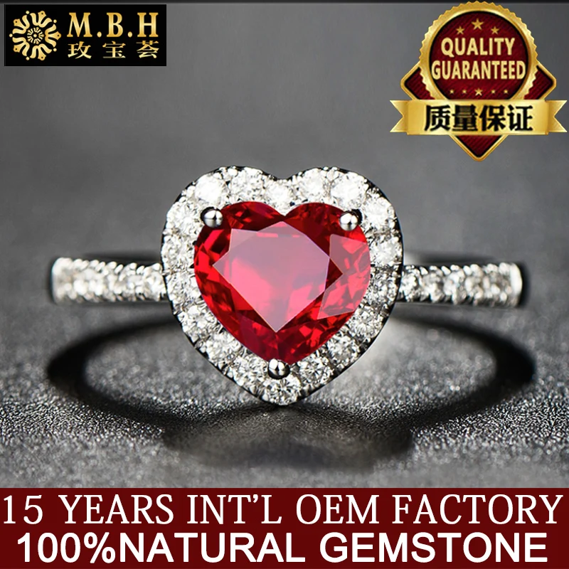 wholesale new fashion romantic 0.55ct red ruby natural gemstone 18k gold diamond jewelry heart ring for engagement wedding