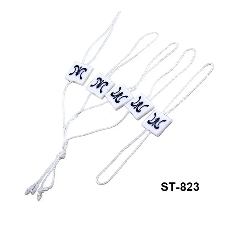 Wholesale custom hangtag string embossed custom logo lock garment own brand high quality seal tag hang seal tag plastic seal