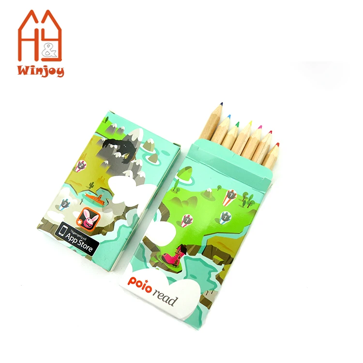 6pcs/8pcs Wooden Drawing Color Pencil Natural Wood Mini Size Custom Paper Box Packing Kids Colored Pencils Art Sets