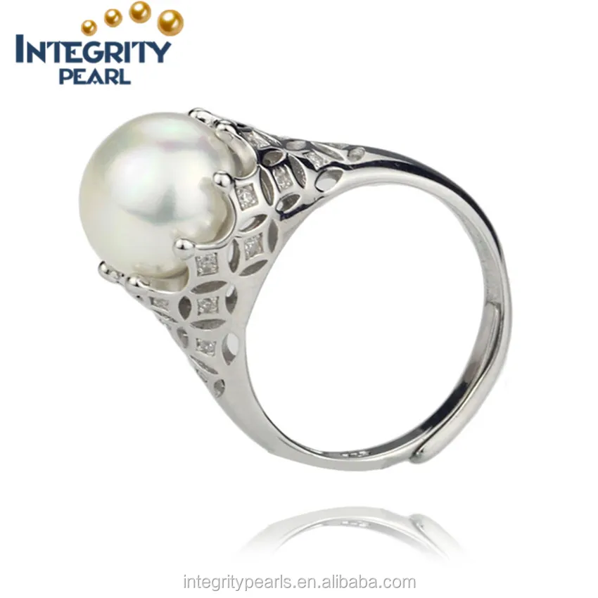 
crown shape open size red zircon 925 sterling silver real pearl ring 
