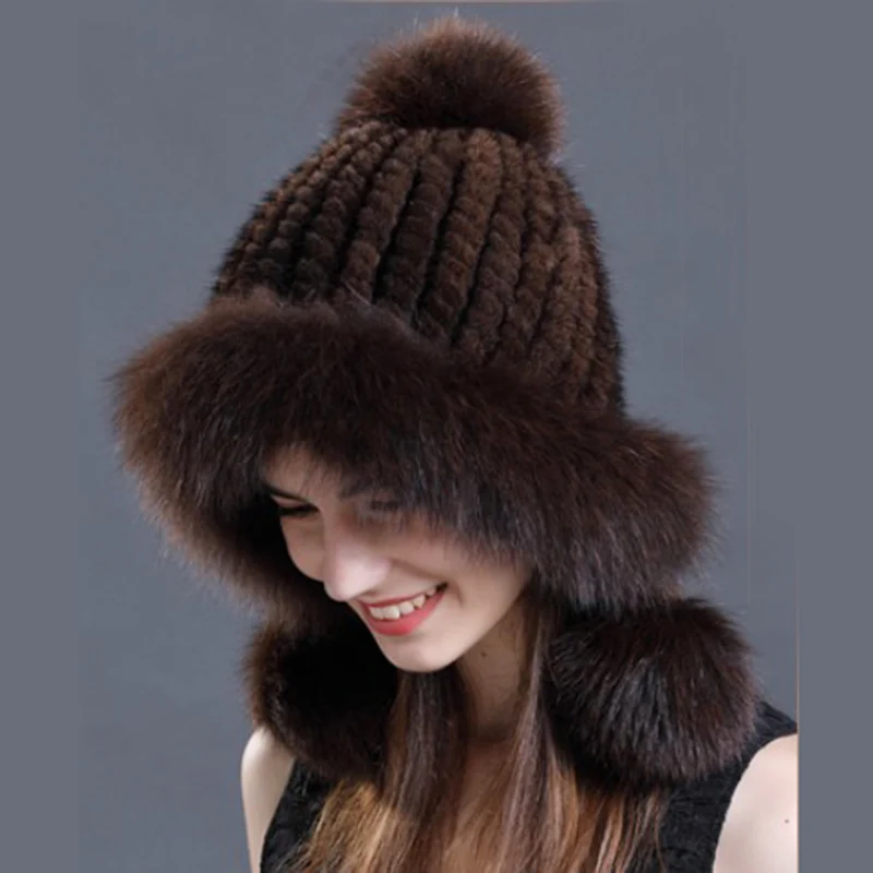 CX-C-60C Women New Design Luxury Fox Fur Trim Mink Fur Winter Fur Hat