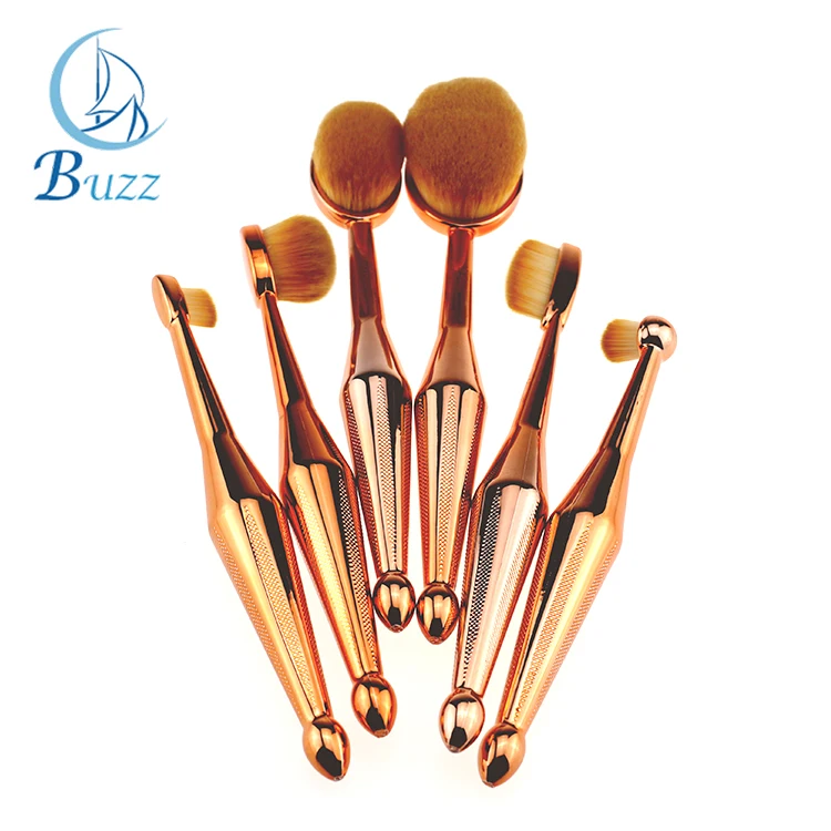 Private Label Cosmetics Makeup 6pcs Toothbrush Set Make Up Brushes Kit Rose Gold Oval Makeup Brush
