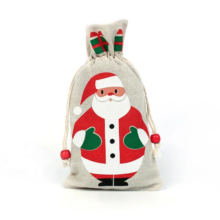 13cmx23cm Stock wholesale natural color christmas drawstring bag for candy sugar gift packaging