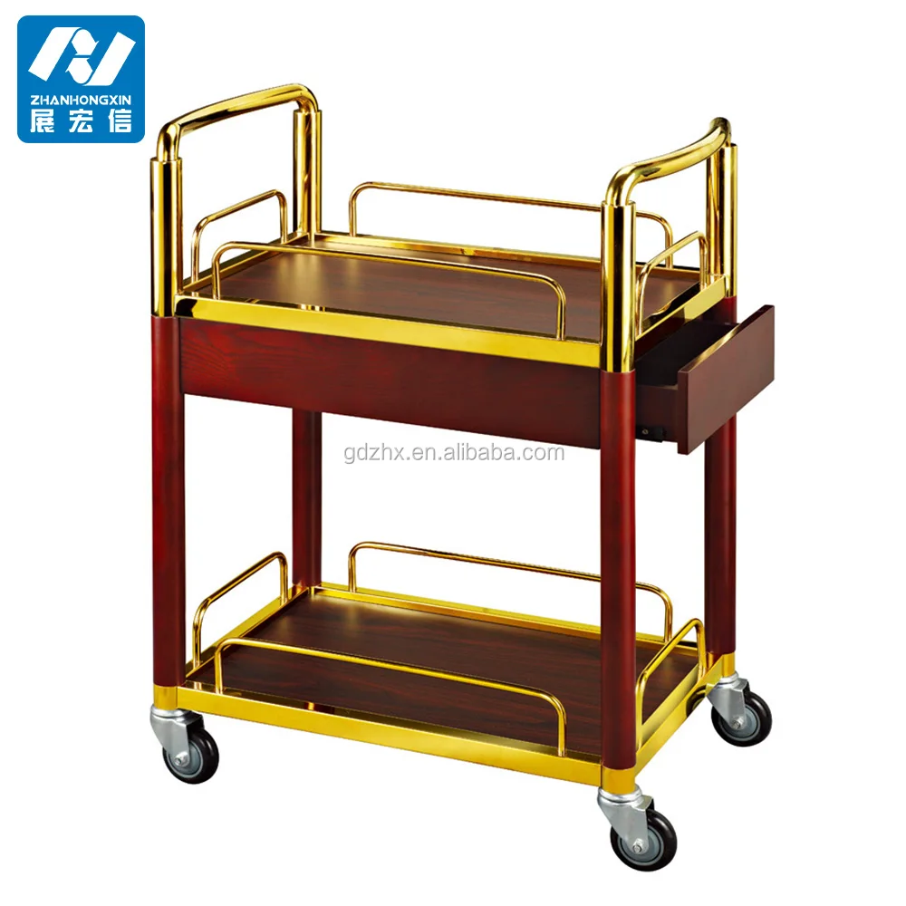 Hotel Golden beverage Serving Cart Wine Rolling Trolley