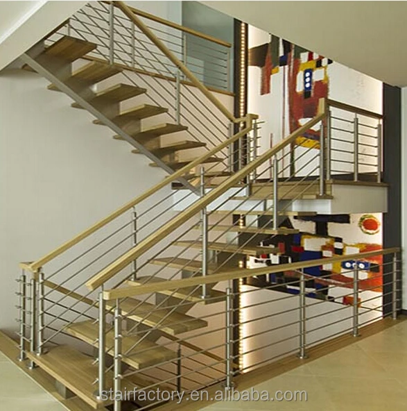 modern indoor attic metal used wood stairs,Solid wood treads,Wood handrails,TS-214