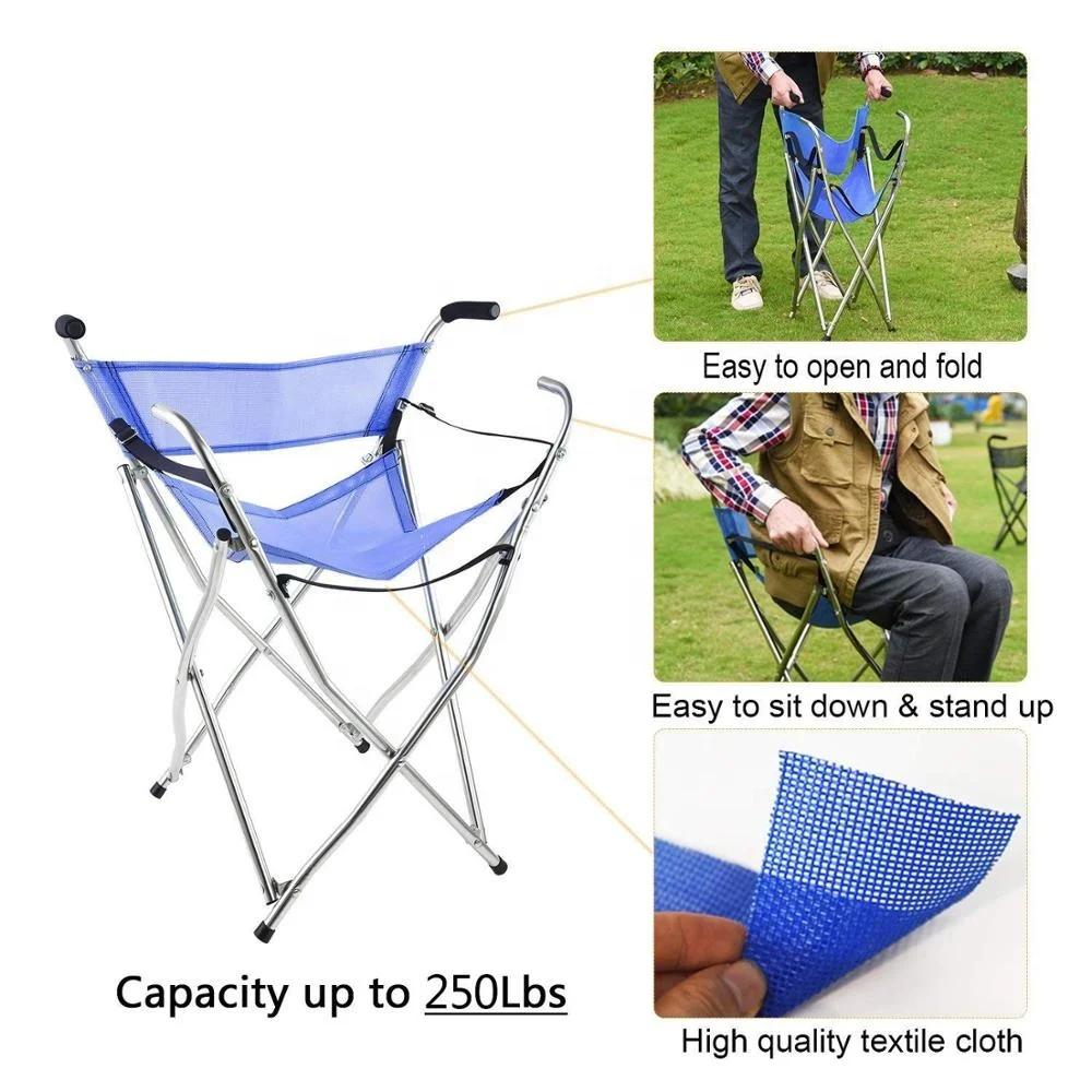 Folding Cane Chair Portable Walking Stick with Stool Camping Hiking Quadripod Seat