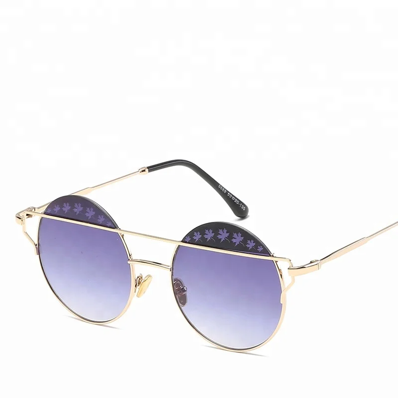 Sinle Lucky Clover Sunglasses circle shape sun glasses metal arm glasses circle sunglasses