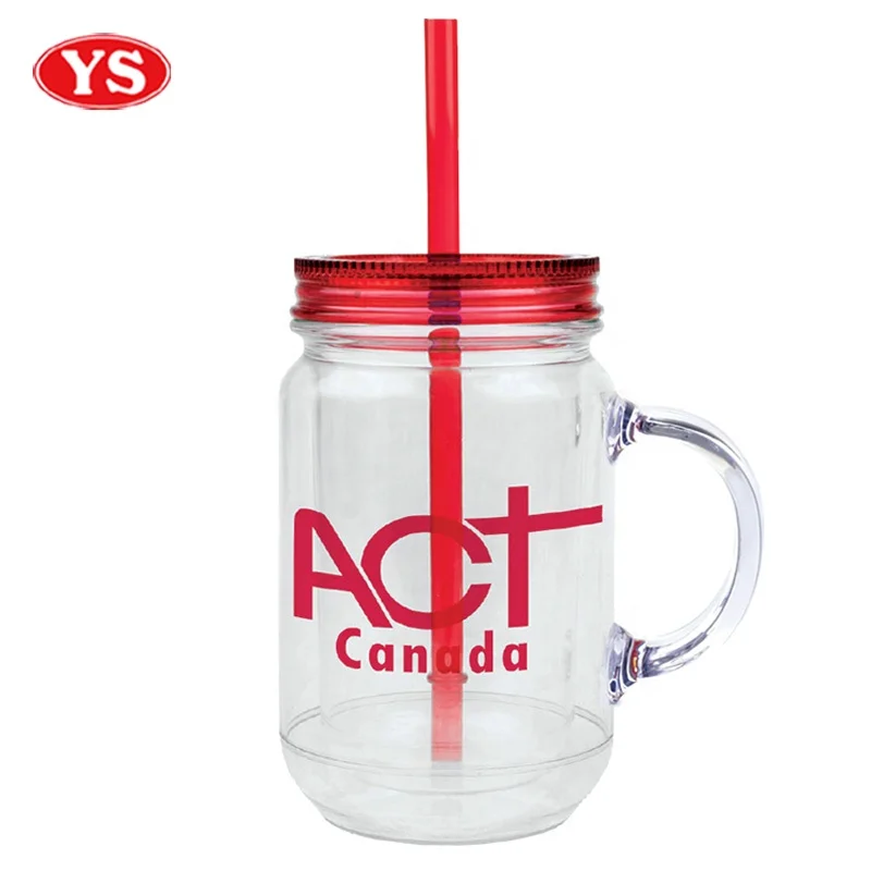 Персонализированные 20oz. Пластиковая двойная настенная банка с ручкой и соломой
