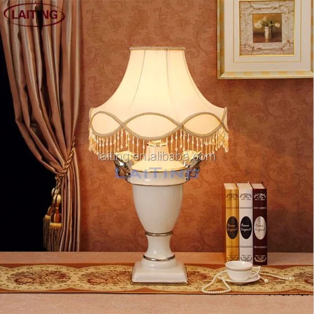 Table Lamp Hotel Antique Decorate Ceramic Chinese LED Electric Bedroom Iron White Crystal Modern Round Nordic Desk Lamp 3 Years