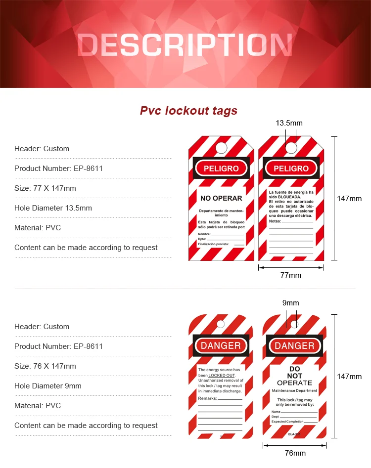 OEM Custom Made Safety Plastic Warning Signs Label Safety PVC Lockout Tags