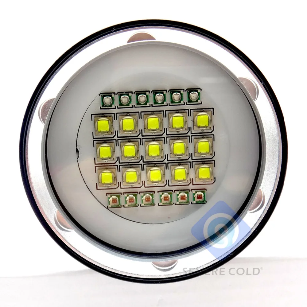 Professional Diving Light Underwater 100m Scuba Video Light 15 XML2+6 Red+6 UV LED Photography Video Dive Flashlight Lamp