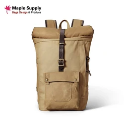 Vintage men cotton canvas rolltop backpack travel hiking rucksack