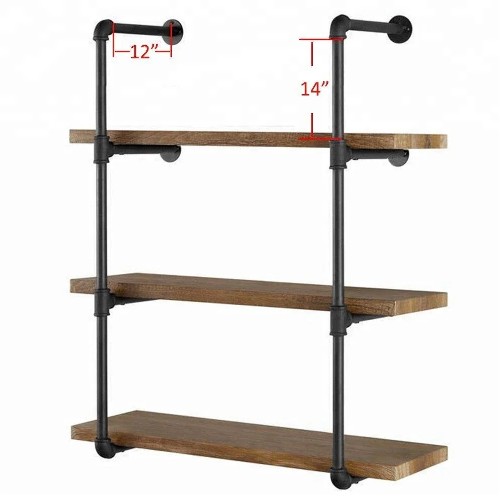 
Industrial Wall Mount iron Pipe Shelf Shelves Shelving Bracket Vintage Retro Black Open Bookshelf Bookcase DIY Storage office K 