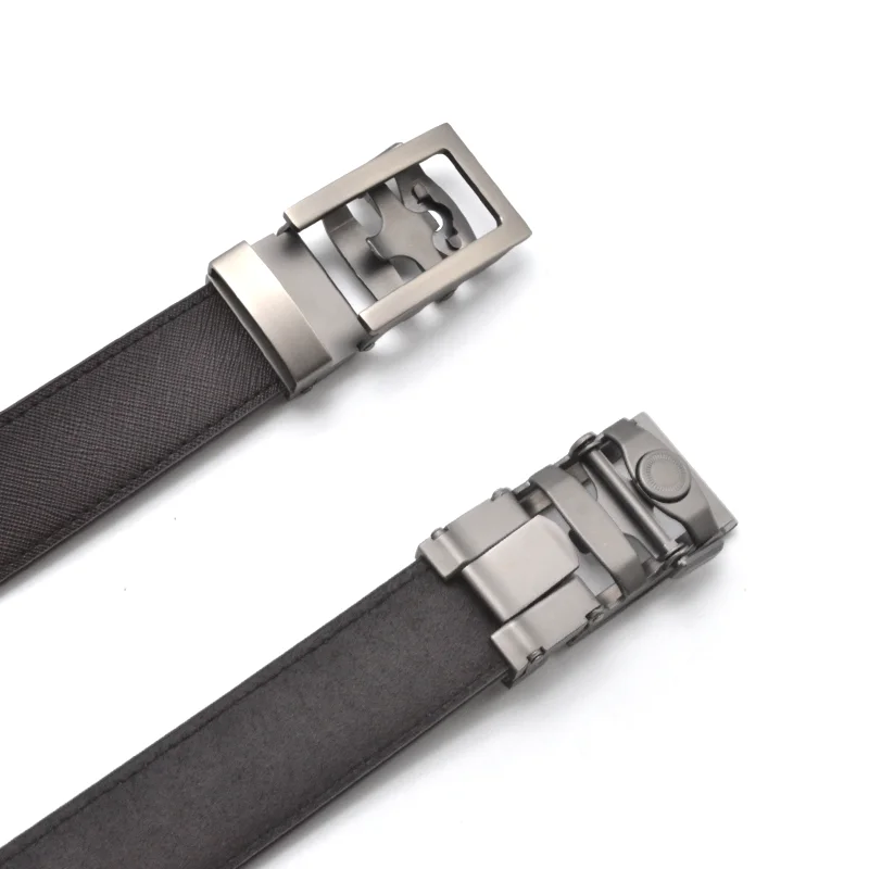 Custom formal metal magnetic automatic buckle micro adjustable belts real leather men track belt