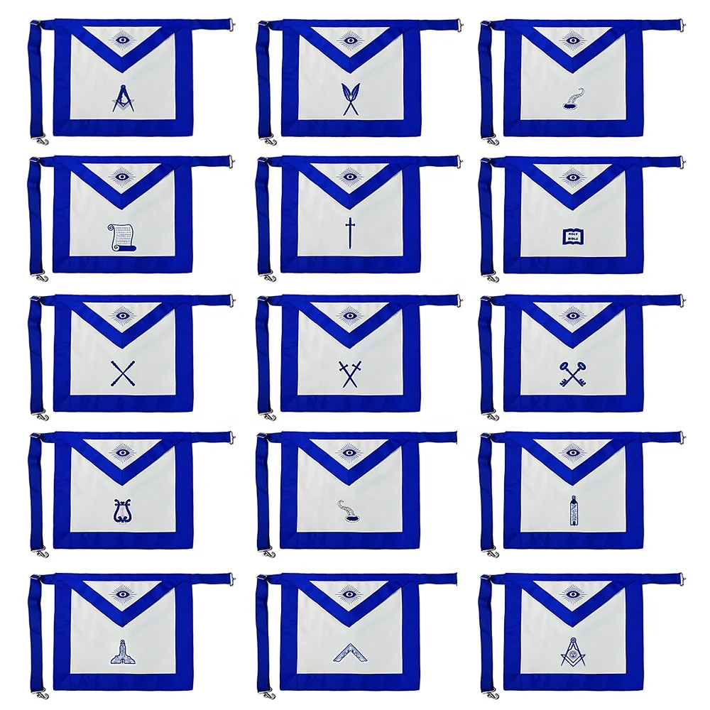 
Custom Embroidered Masonic Regalia Blue Lodge Officers Leather Apron 15 Set Master Deacon Senior Warden 
