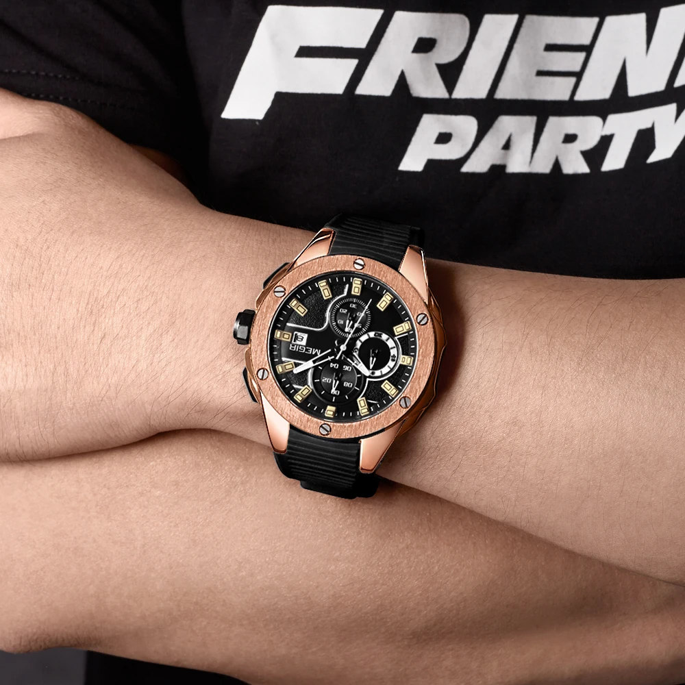 Hottest Megir Quartz Watch 2053 Waterproof Chronograph Sport Wrist Watch Relogio Masculino