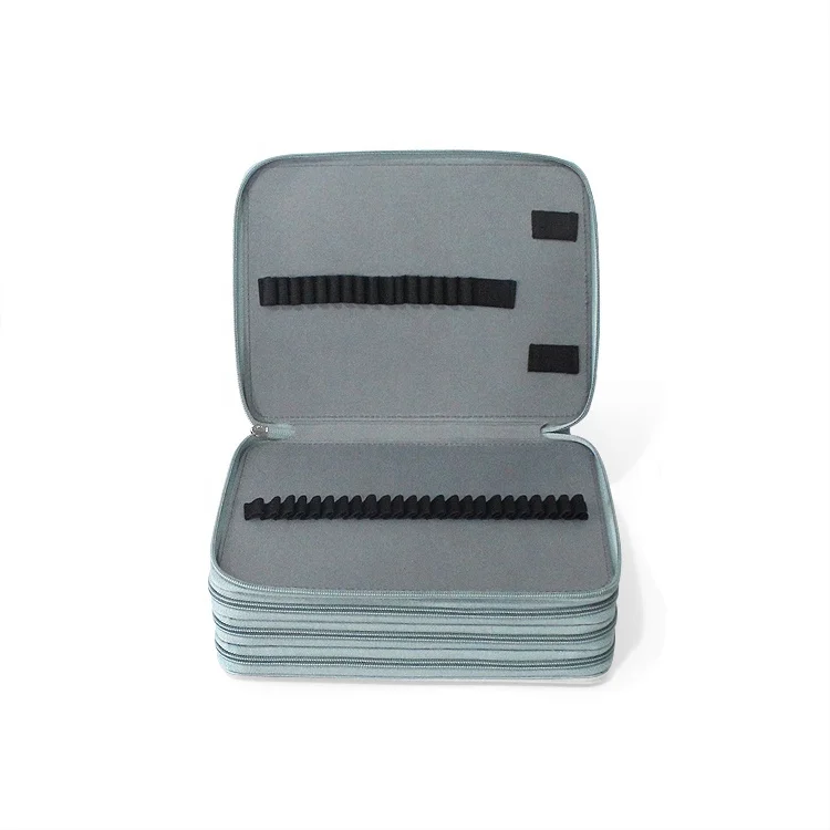 Light blue Pencil Case PU Leather Handy Pencil Wrap With Zipper Super Large Capacity Pen Bag