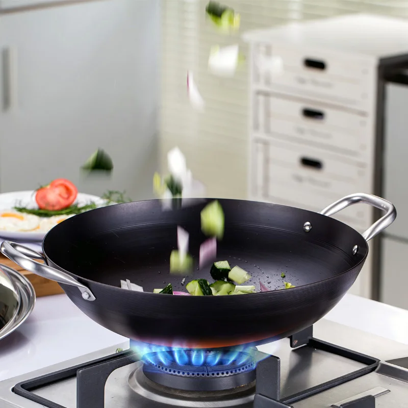 ВОК из нержавеющей стали с двумя ручками и плоским дном для приготовления пищи