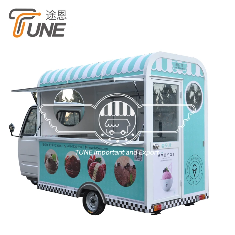 TUNE Electric Gasoline Food Tricycle 3 Wheels Mobile Food Trailer Cart for Fast Food